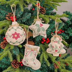 クリスマスリネンペンダントクリスマスツリーペンダントショッピングモール装飾小さなペンダントプリント五芒星クリスマスソックス