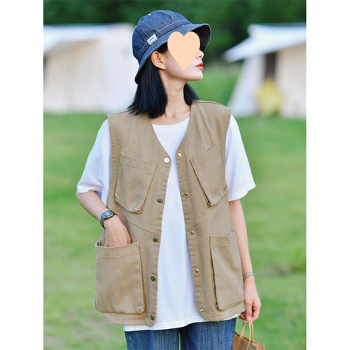 Casual Double-Breasted Vest for Women, Summer Thin Outerwear: Loose-Fit Sleeveless Waistcoat, Utility-Style Tank Top, and Lightweight Jacket