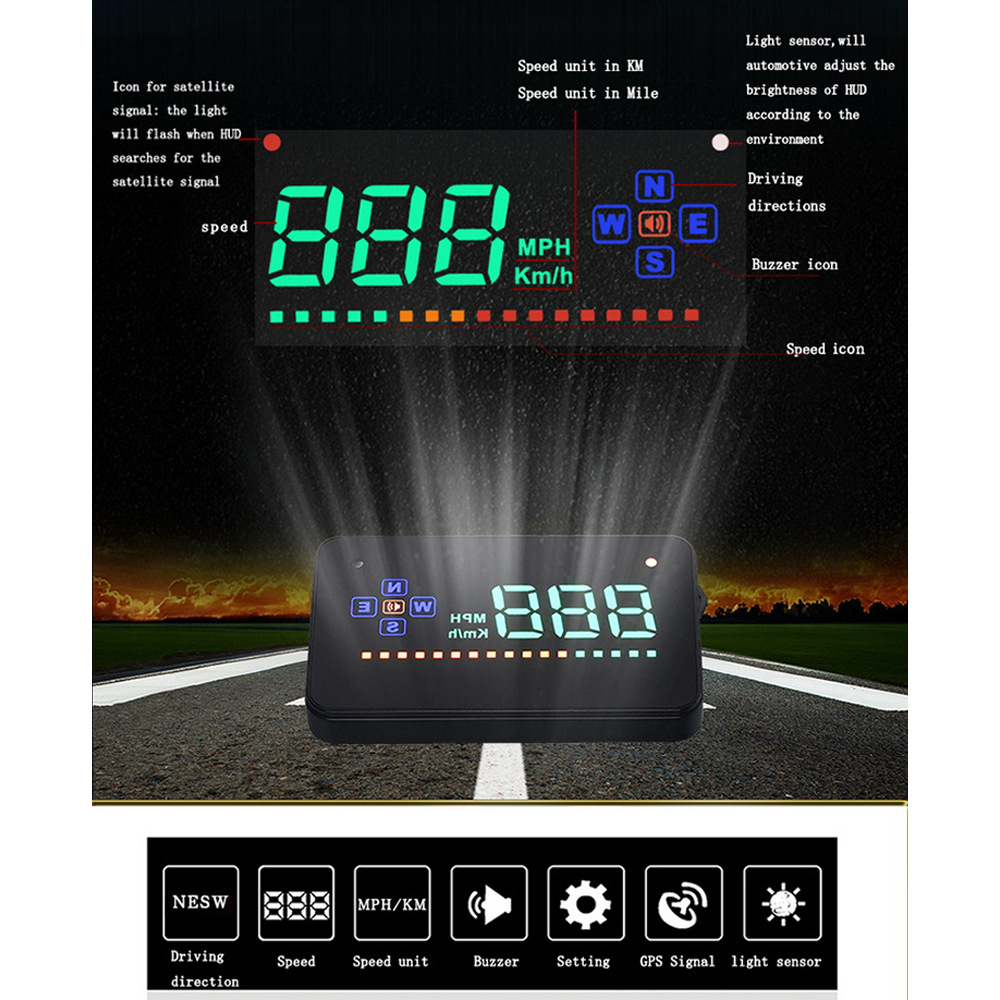 A2 3.5inch Gps Car Hud Head-Up Display Car Head-Up Display Speedometer Projector