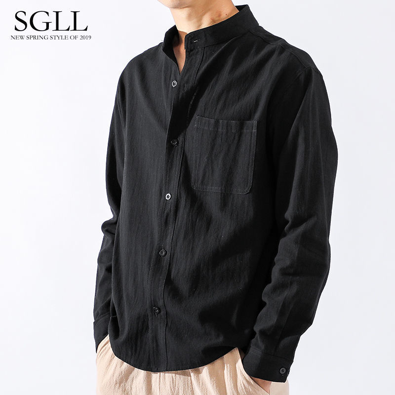 Cotton and linen shirt men's Japanese shirt loose men's ethnic style summer men's casual jacket long-sleeved shirt youth