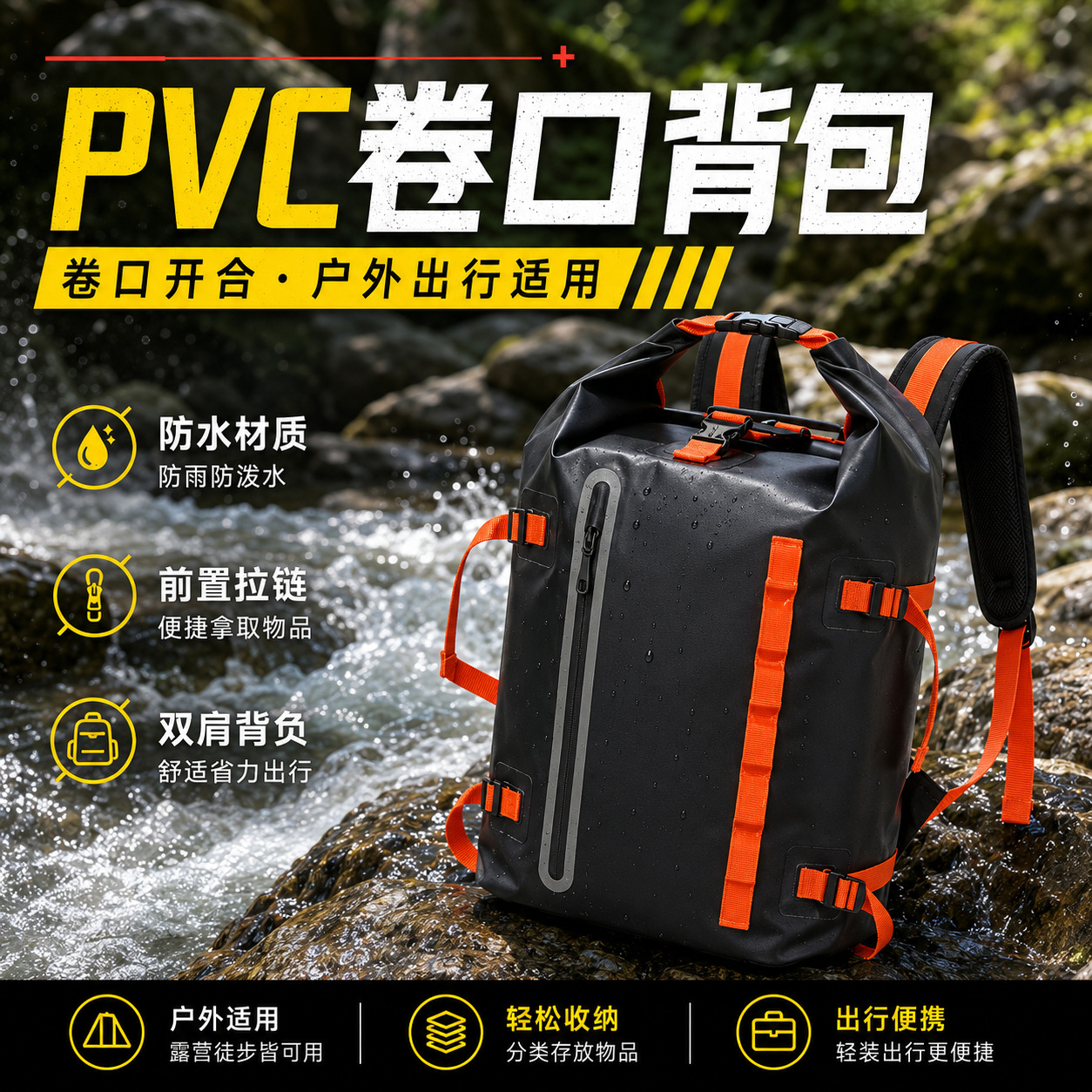 Waterproof backpack for rafting, large capacity, wear-resistant, lightweight storage bag for rafting and camping, outdoor hiking backpack