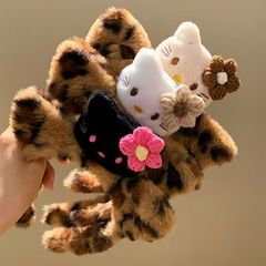 漫画キティ猫髪フープ耳ヒョウ柄ぬいぐるみ女性洗面化粧髪フープかわいい漫画猫髪飾り