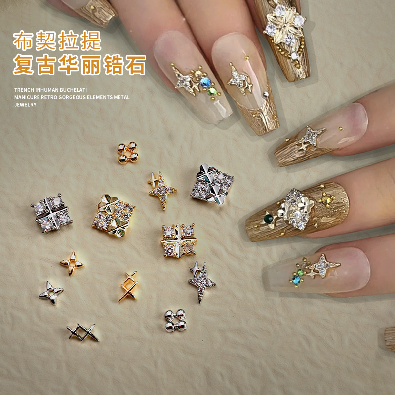 Internet Celebrity Popular Nail Art Jewelry Buccellati Retro Gorgeous Zircon Accessible Luxury Super Flash Diamond Nail Jewelry