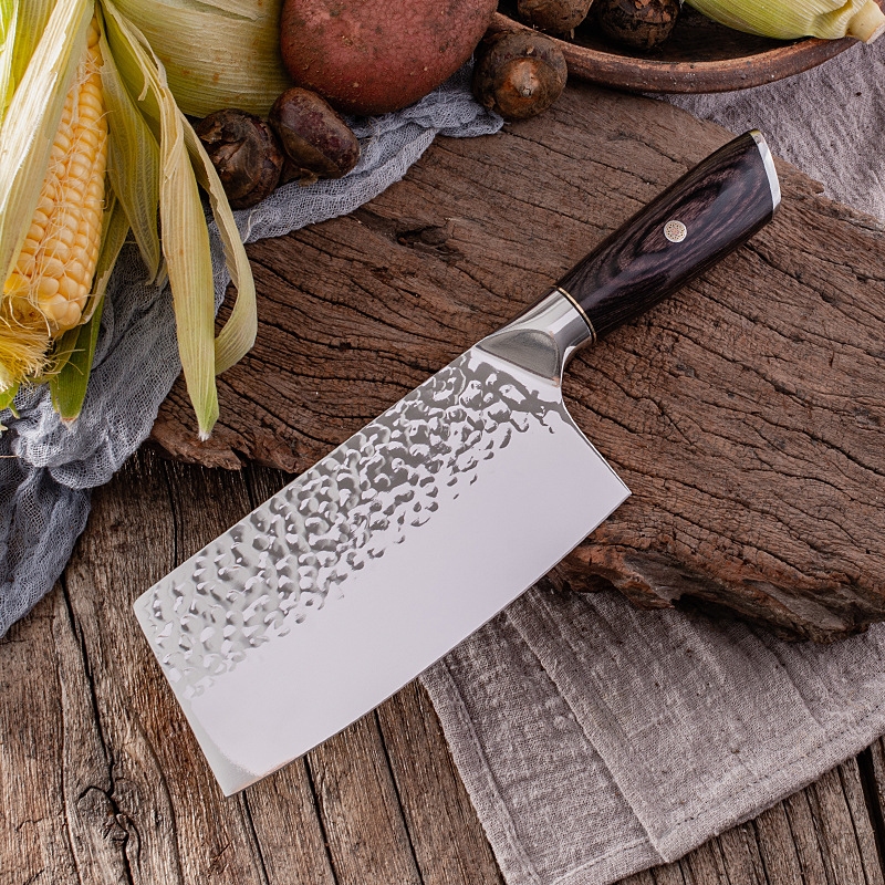 Forged hammer pattern slicing kitchen knife stainless steel Chinese chef knife kitchen knife for cutting vegetables and meat slices household sharp grinding-free