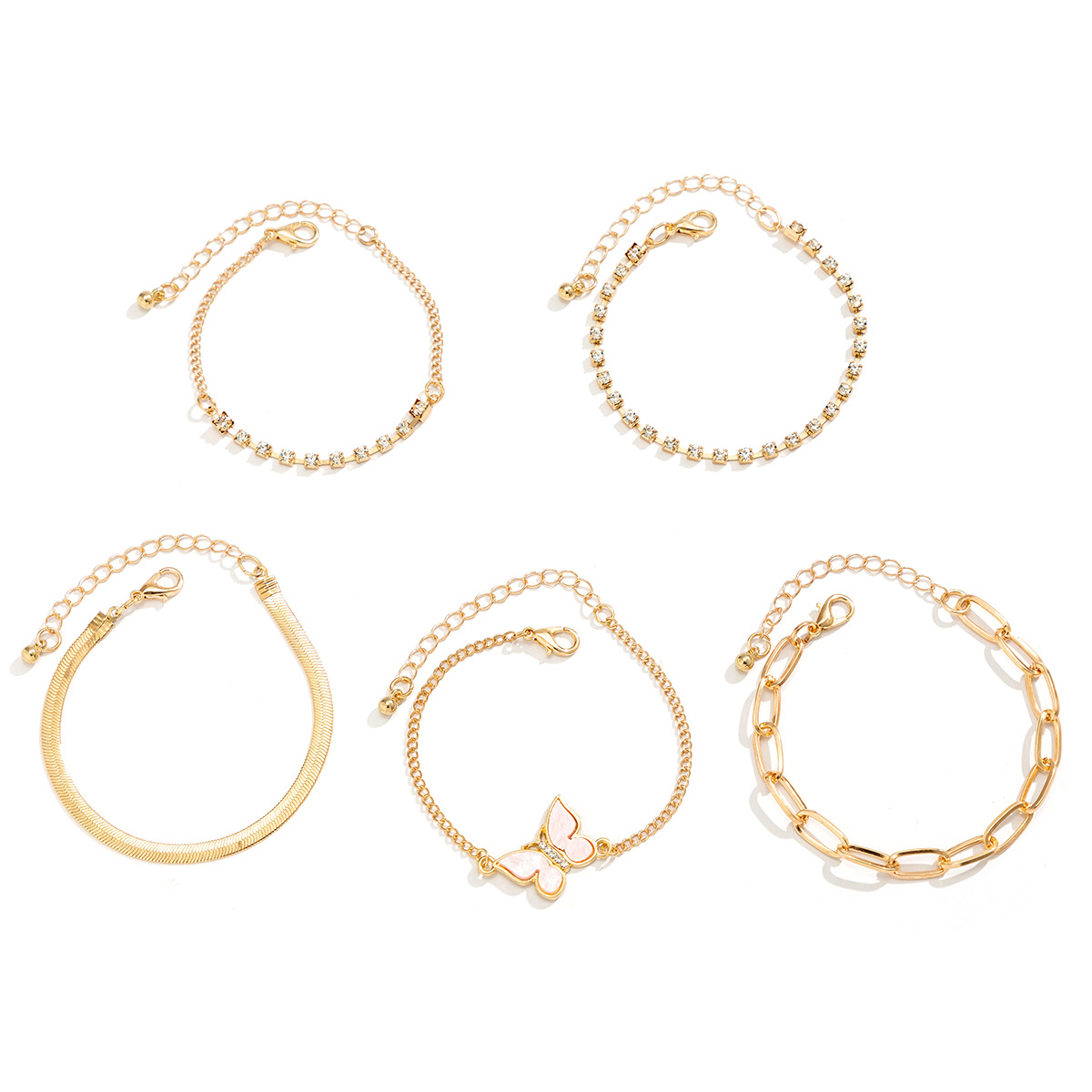 Bijoux en métal style punk avec ensemble complet de diamants et chaîne à griffes, bracelet à paillettes en os de serpent et papillon_voghion.com