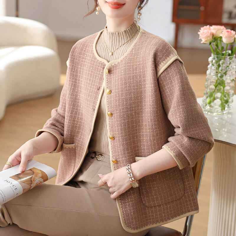 年轻妈妈装春秋外套小香风上衣中老年女装洋气短款针织开衫|undefined