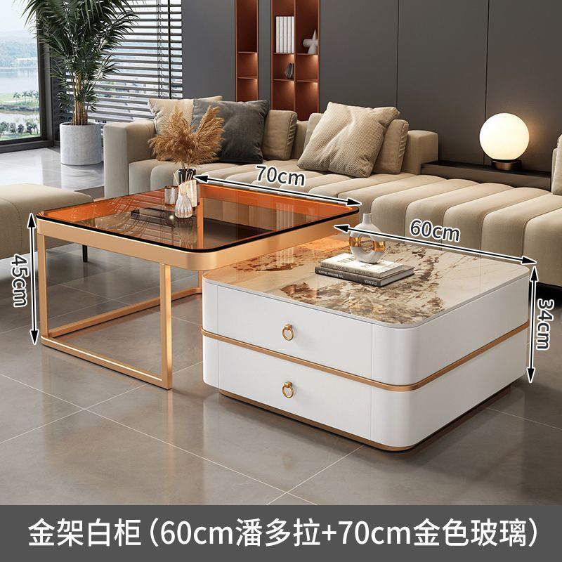 Mesa de centro de pizarra de roca, mesa de centro simple moderna de lujo ligero, sala de estar, hogar, apartamento pequeño, balcón, mesa auxiliar cuadrada italiana