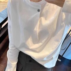大码一粒扣长袖上衣女春季2025新款韩版宽松显瘦遮肉时尚打底衫女