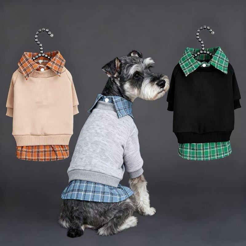 Pet supplies dog clothes cat coat sweater plaid shirt fake two-piece wholesale cross-border one-piece delivery