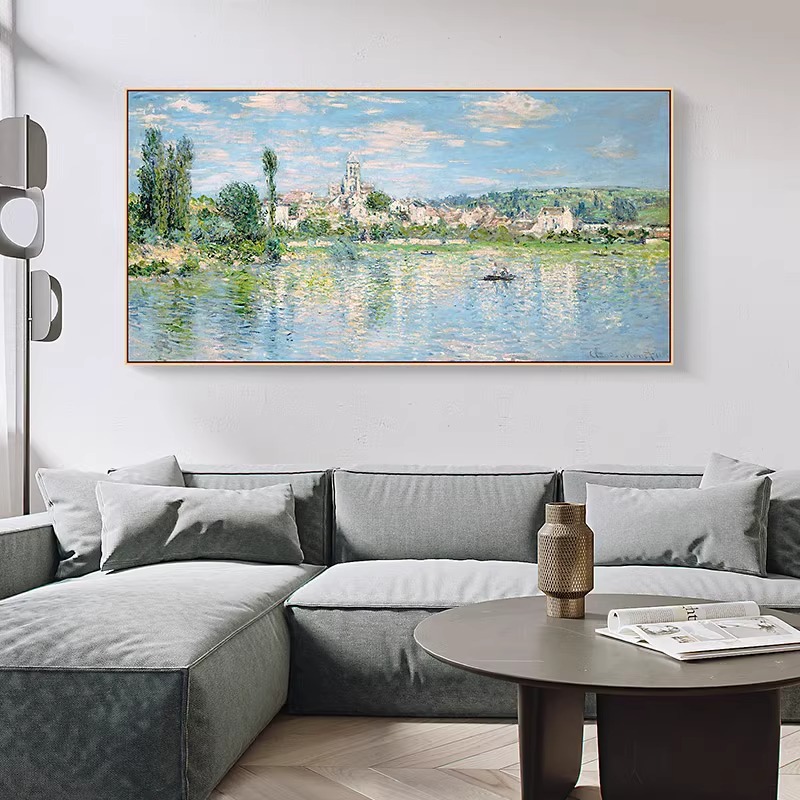 Monet's Paintings for Living Room Decoration, Artistic Banners, Grand Sofa Background Wall Hangings, Minimalist Landscape Bedroom Wall Art