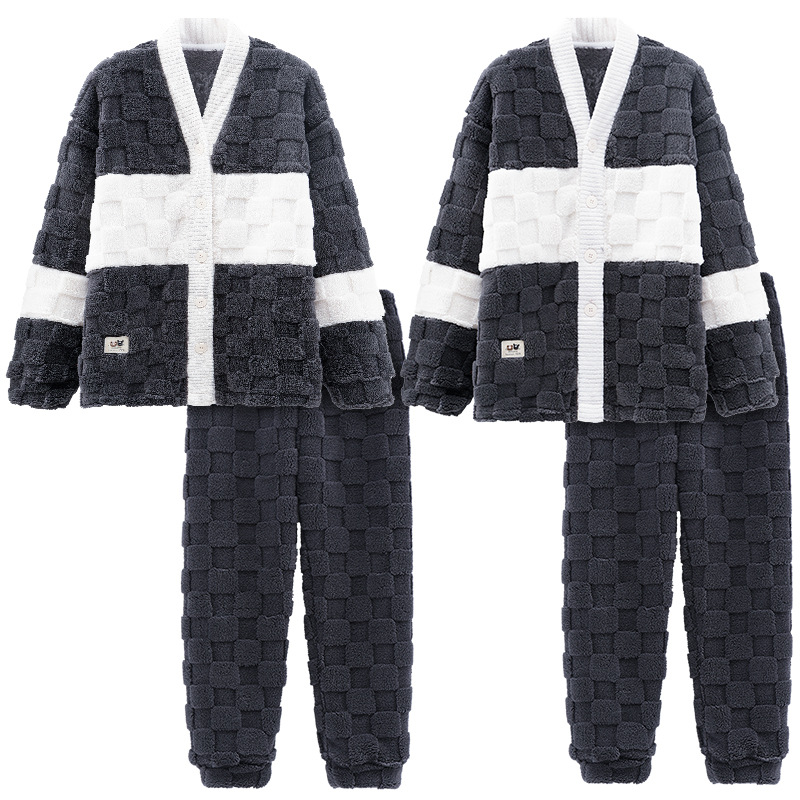 2023 Otoño e Invierno Nuevo coral polar pareja pijamas forrados de lana caliente franela ropa de abrigo hombres y mujeres ropa de hogar traje