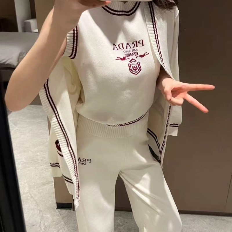 跨境2025年新款字母无袖套头针织上衣开衫外套休闲阔腿裤三件套女|undefined