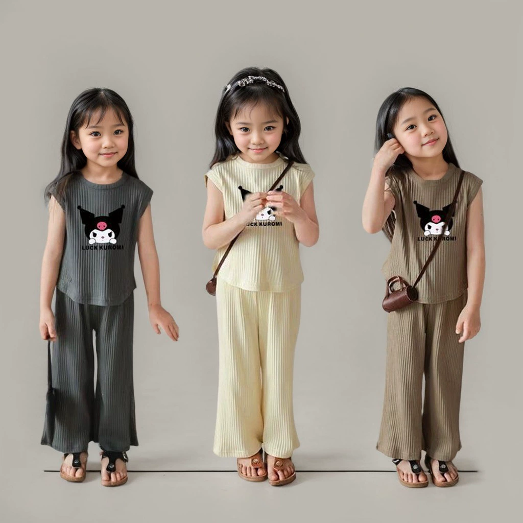 Летняя новая девушка Baby Side Set Set Летний безрукавный жилетный топ брюки