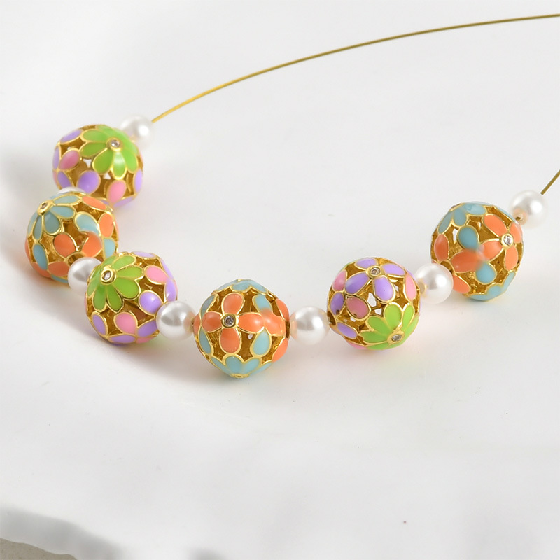 18K gold color cloisonne burning blue flower ball beaded beads diy handmade bracelet string accessories