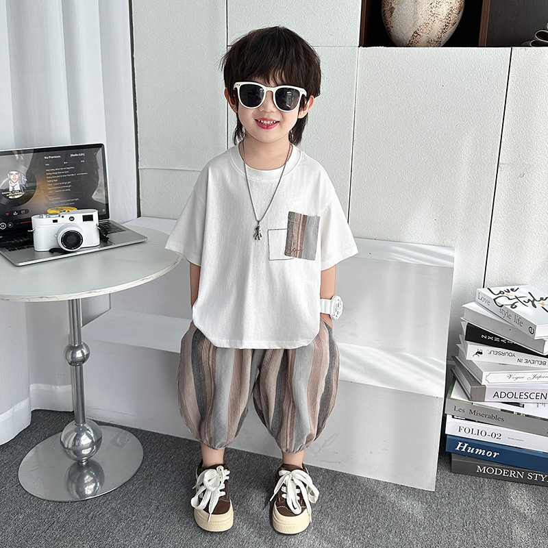 7398 Traje de verano para niños 2025 nueva ropa de verano de manga corta de moda para niños ropa de verano transpirable de dos piezas de verano