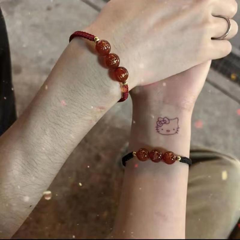 Internet Celebrity Engraved Red Agate Hand Rope Women's Simple Couple's Best Friend Simple Hundred Family Name Bracelet Student Gift for Men