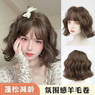 Wig Women's Full Head Cover Short Curly Hair Wool Roll Wig Cover Daily Wave Head Full Top Simulation Lazy Curly Hair Cover