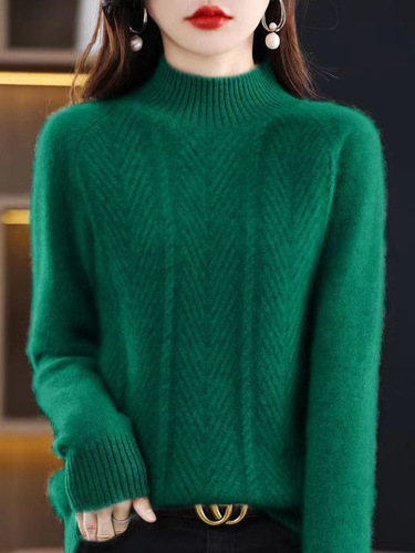Cashmere sweater for women, 24 winter new half-high collar base layer, thick knitting top, loose, single color, inner wear top