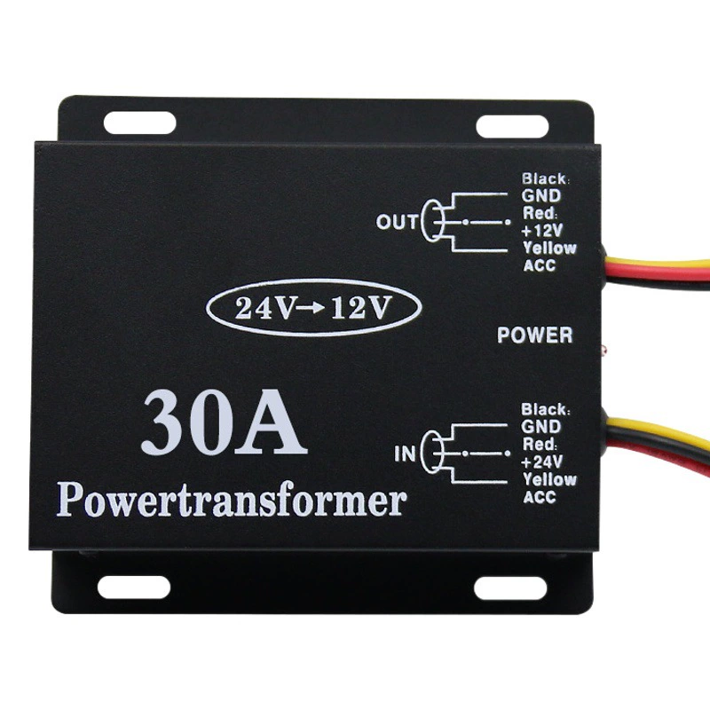 Редуктор напряжения, установленный на транспортном средстве, 30A, мощный аудионавигационный преобразователь 24 В-12 В, высокооборотный стабилизированный источник питания постоянного тока с низким уровнем тока