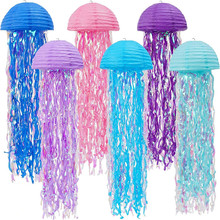 批发彩色水母灯笼美人鱼海洋主题派对装饰半圆形彩膜悬挂水母灯笼