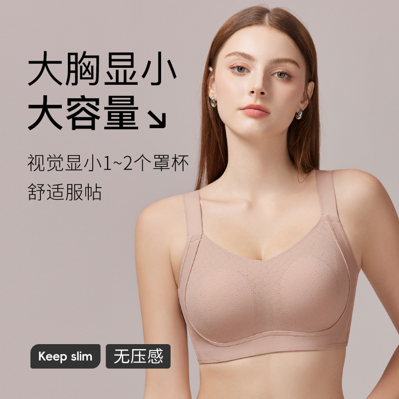 Underwear for Women with Big Breasts, Thin Glossy Bra, Comfortable Anti-Sagging, Wire-Free, Breathable, Full-Cover Seamless Bra