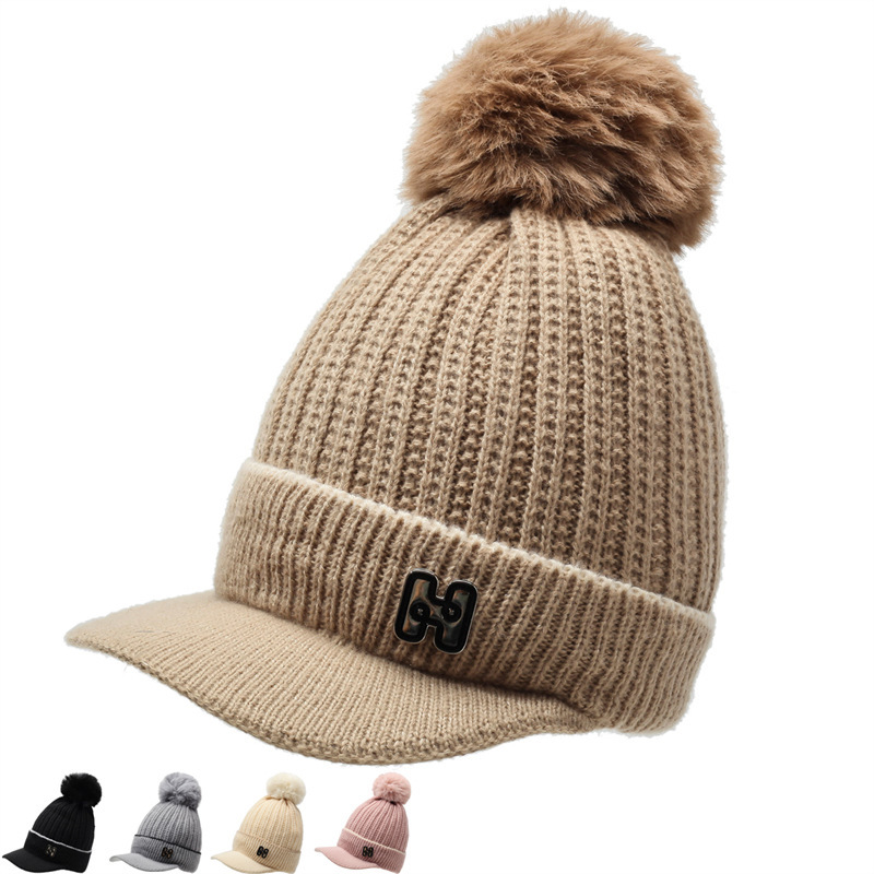 歐美新款毛球針織帽秋冬季新款女士加絨保暖毛線帽H標時裝女帽子