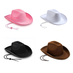 European and American Pink Trimmed Cowboy Hat Western Christmas  Character Cosplay Women's Party Costume Cowboy Hat