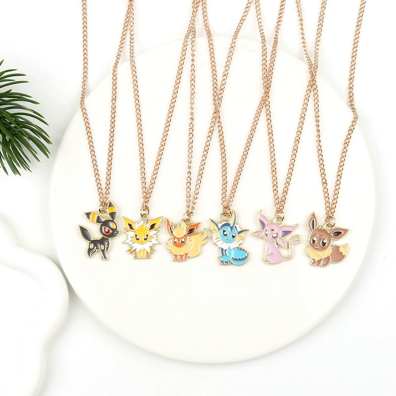 Ожерелье с рисунком покемона, милое ожерелье с каплями масла покемона Eevee, аниме, студенческие аксессуары, цепочка на ключицу для пары