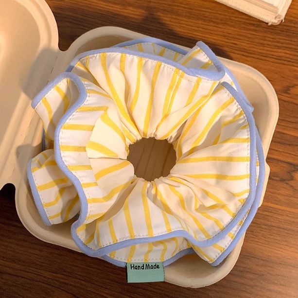 SKU12_오렌지 펄프 세로줄무늬 라벨 약 14cm 더블층 대장머리끈_고급머리끈