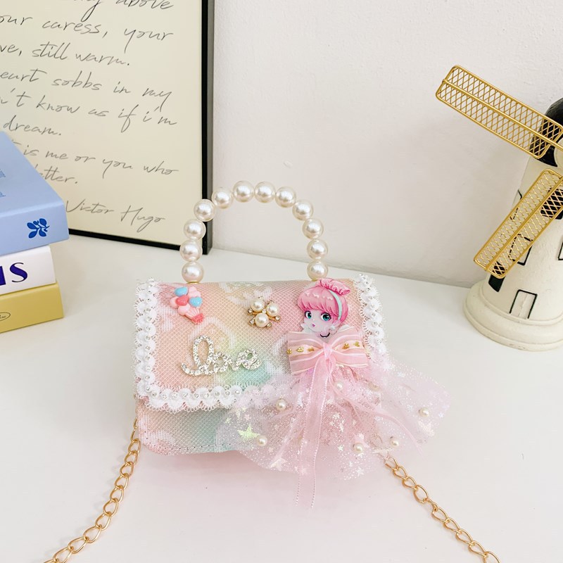 Bolsos infantiles, bolsos de moda princesa de perlas, bolsos de cambio de chicas lindas, bolsos de hombro de encaje