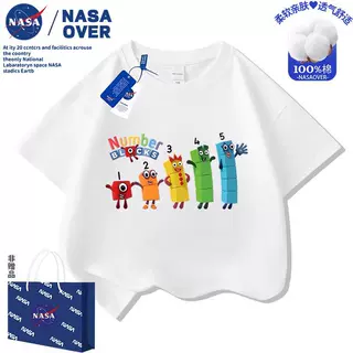 NASA数字积木卡通印花儿童纯棉短袖T恤百搭时髦半袖男女童装上衣