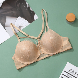 2024 Front Button Autum Intimates Women's Soft Steel Ring Big Breasts Showing Small Bra Push-Up Anti-Sagging Lace Beautiful Back Bra