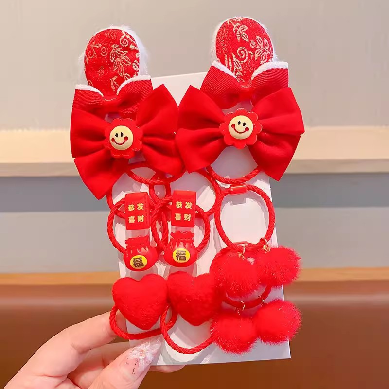 Banda de goma para niños arco de flores rojas para niñas festivo Año Nuevo cuerda de pelo niña no duele el pelo lazo anillo de pelo