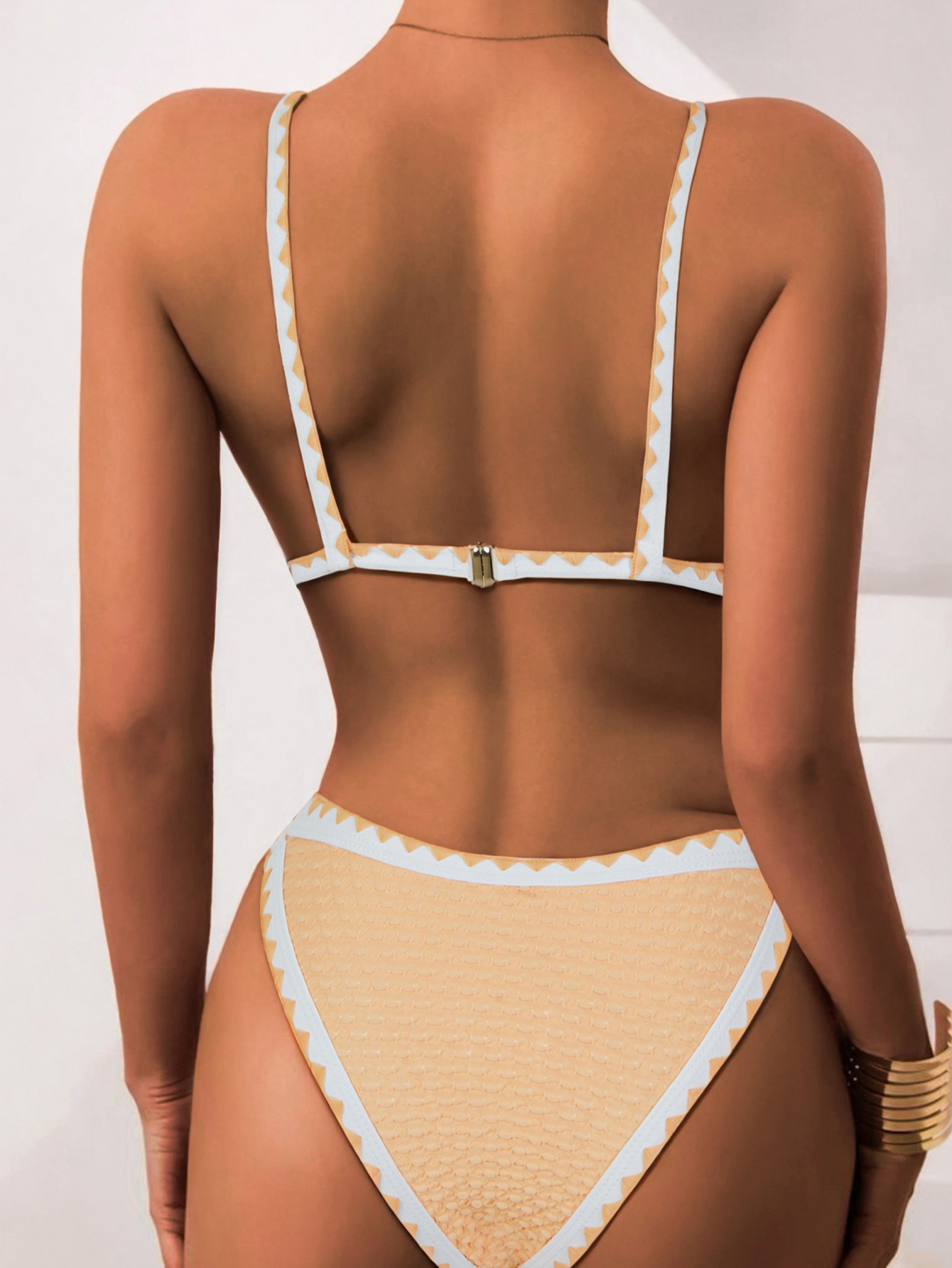 92g Weight Sexy Feel Of Sensation Briefs Panties Style Polyester Fabric Type 2 Pieces Set Quantity Swimming Pool, Beach Occasion Serrated Pattern Women's Gender Women's Serrated 2 Pieces Set Bikinis Swimwear 43