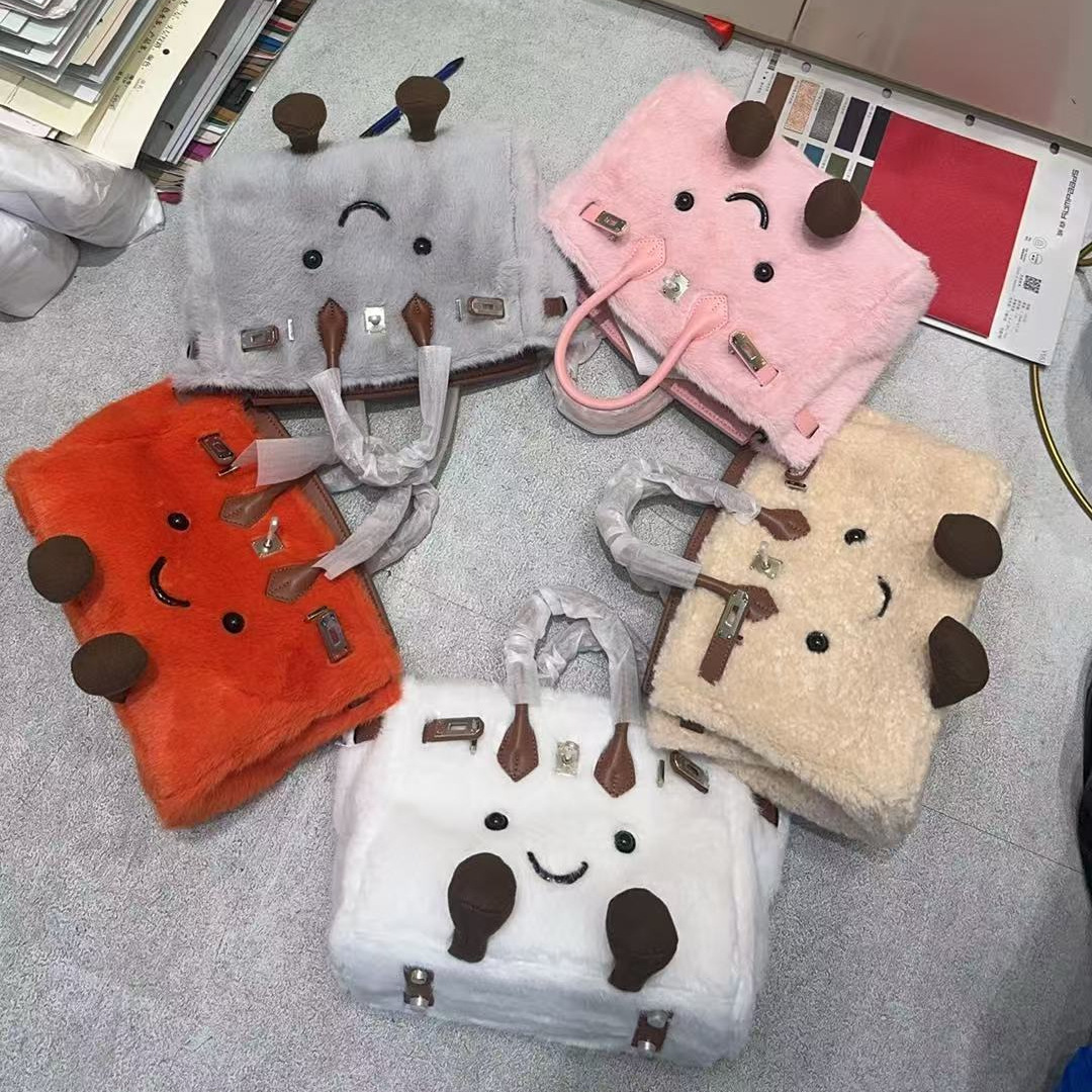 jellycat铂金包可爱风毛茸茸铂金玩偶斜挎包敲小精灵手提包羊羔包