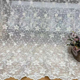弹力蕾丝底布立体刺绣棉杏色花边婚纱礼服桌布女装连衣裙现货面料
