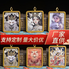 手绘描金狐仙唐卡吊坠佛牌九尾狐狸佛牌嘎乌盒项链挂件批发