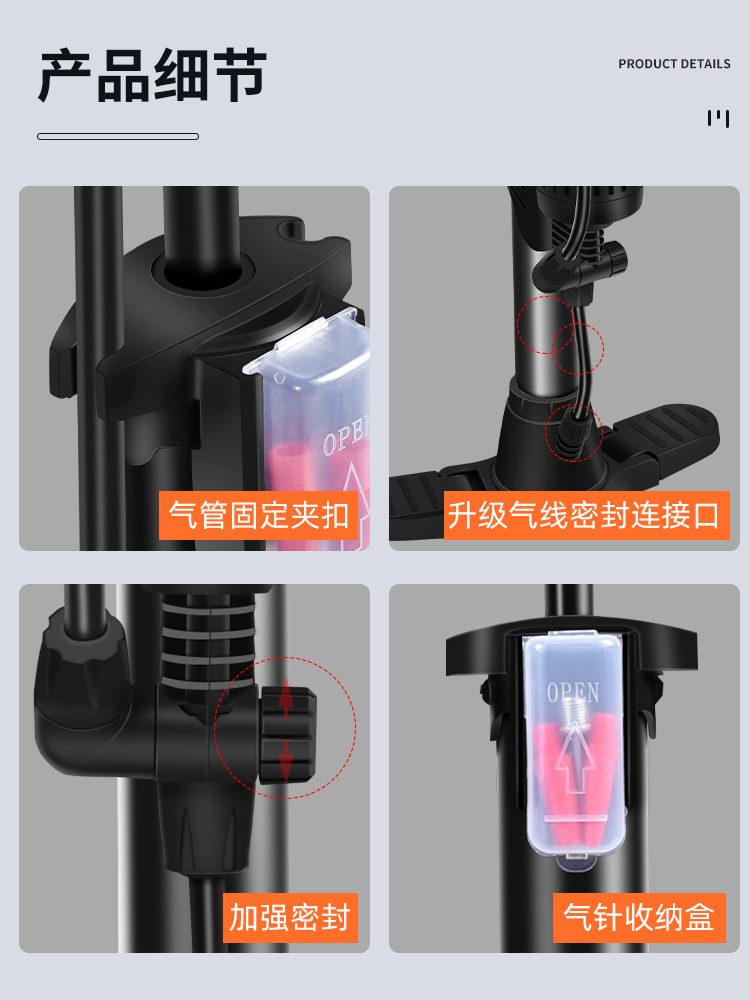 cilindro de aire de alta presión para bicicletas, cilindro de aire para motocicleta eléctrica, cilindro de aire para automóviles, cilindro de baloncesto para bicicletas domésticas con manómetro