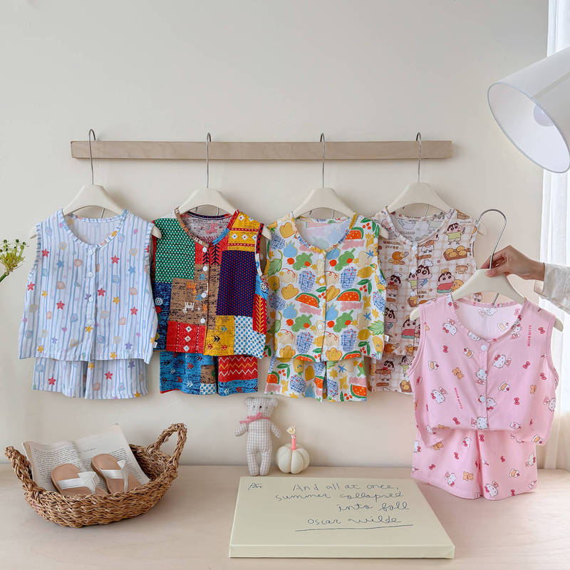 [Class a Cotton Silk] Baby Vest Set for Boys and Girls, New Summer Style, Artificial Cotton Vest Two-Piece Set, Trendy