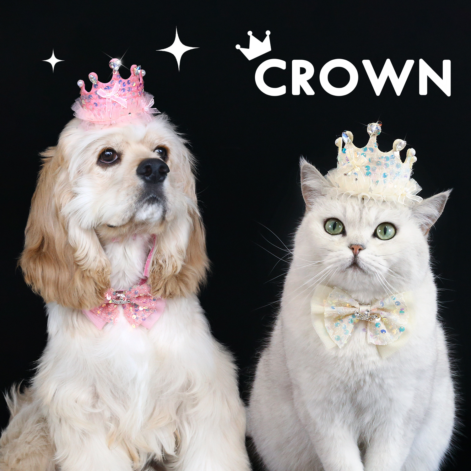 Pet sequillas diamante corona de encaje arco collar gatos perros princesas accesorios de boda sombrero de cumpleaños