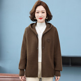 连帽针织开衫女春秋2025新款宽松遮肚呢子外套超好看拉链毛衣外搭，女装针织衫/毛衣，妃慕昵服饰