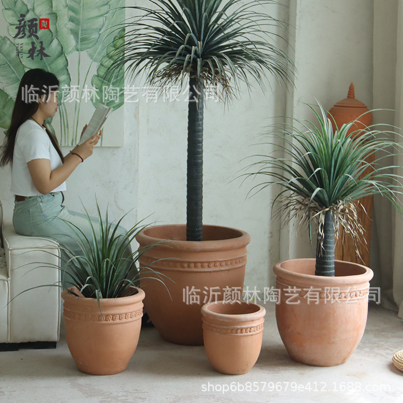 Gran calibre comercio exterior maceta de cerámica roja ventilada barro rojo cerámica gruesa estilo americano estilo pastoral viento balcón jardín maceta de combinación