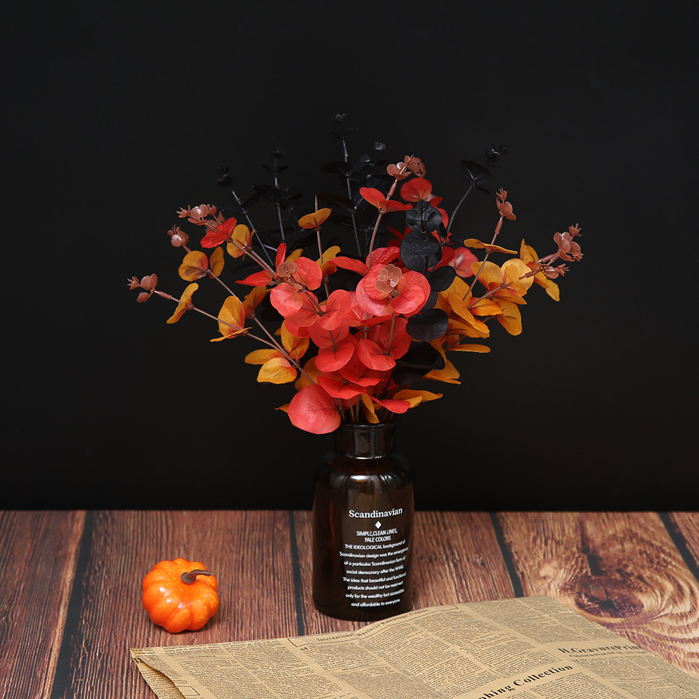 Amazon transfronterizo flor de imitación 4 tenedor de Eucalyptus Halloween hogar red pared roja decoración floral