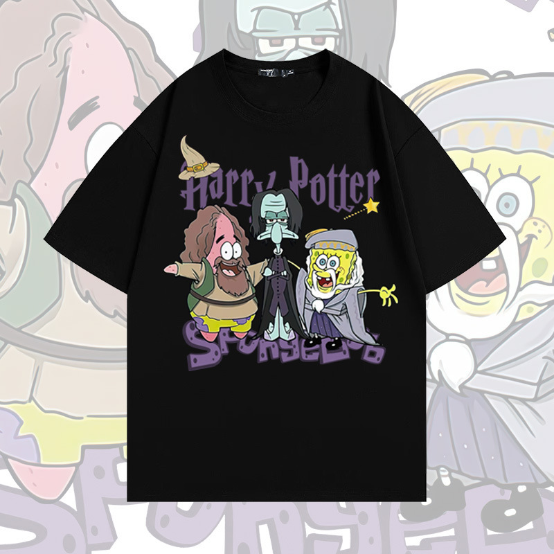 Sponge Baby Harry Potter joint cartoon summer short-sleeved T-shirt men and women couple wear loose cotton casual wear