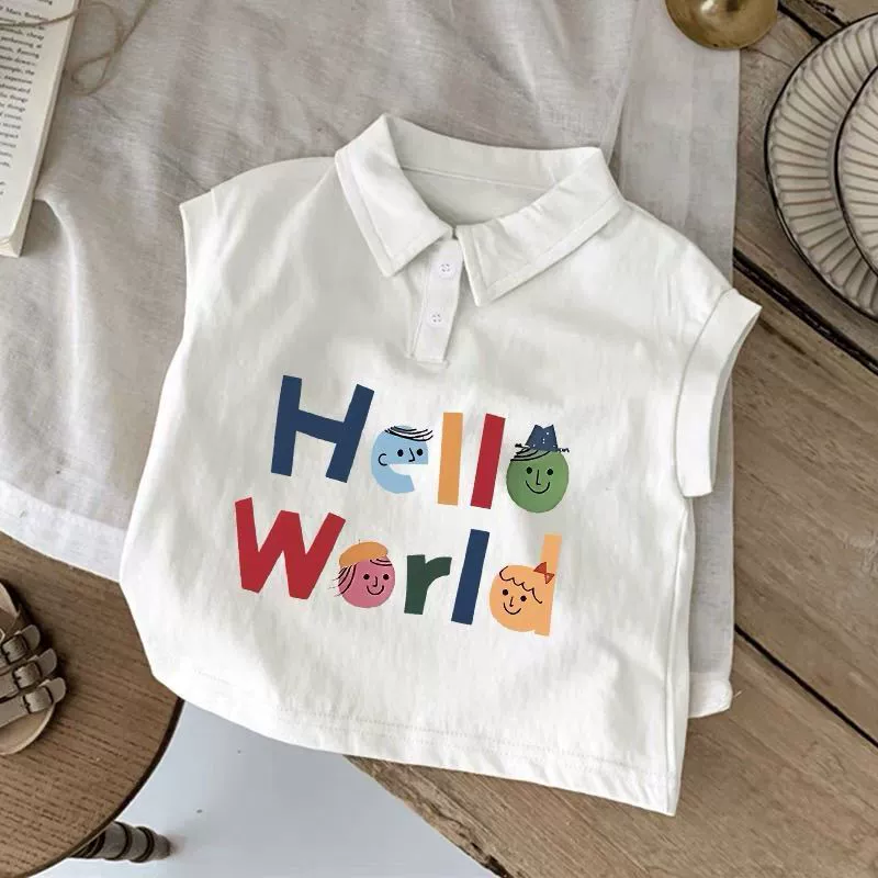 Детская одежда 100% хлопок безрукавки летняя одежда новый стиль топы для мальчиков и девочек детские поло футболки с коротким рукавом