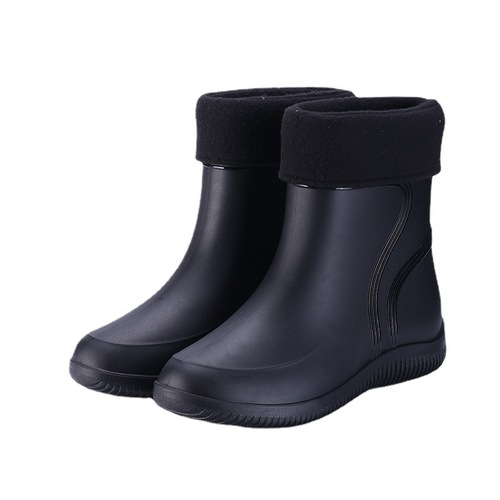 Men's fleece waterproof rain boots, non-slip rain boots, wear-resistant outer water shoes, fishing shoes, construction site water boots, chef's rubber shoes
