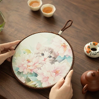 挂绳牡丹猫瞬吸干泡盘家用可爱壶承功夫速干茶盘高颜值国风泡茶台