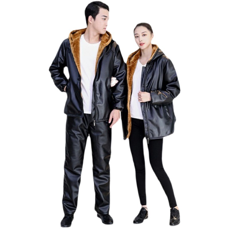Leather pants men's suit plus velvet padded motorcycle take-out riding warm cotton-padded clothes labor protection overalls a generation of hair