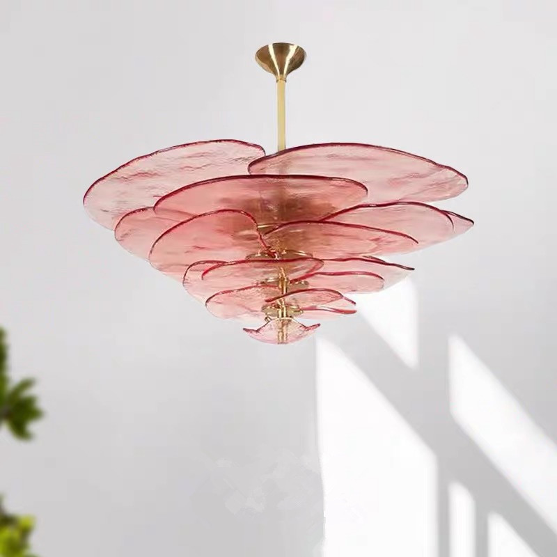 French Medieval Italian Guest Restaurant Study Bedroom Romantic and Warm Designer Lotus Leaf Rose Glass Chandelier French Medieval Italian Guest Restaurant Study Bedroom Romantic and Warm Designer Lotus Leaf Rose Glass Chandelier