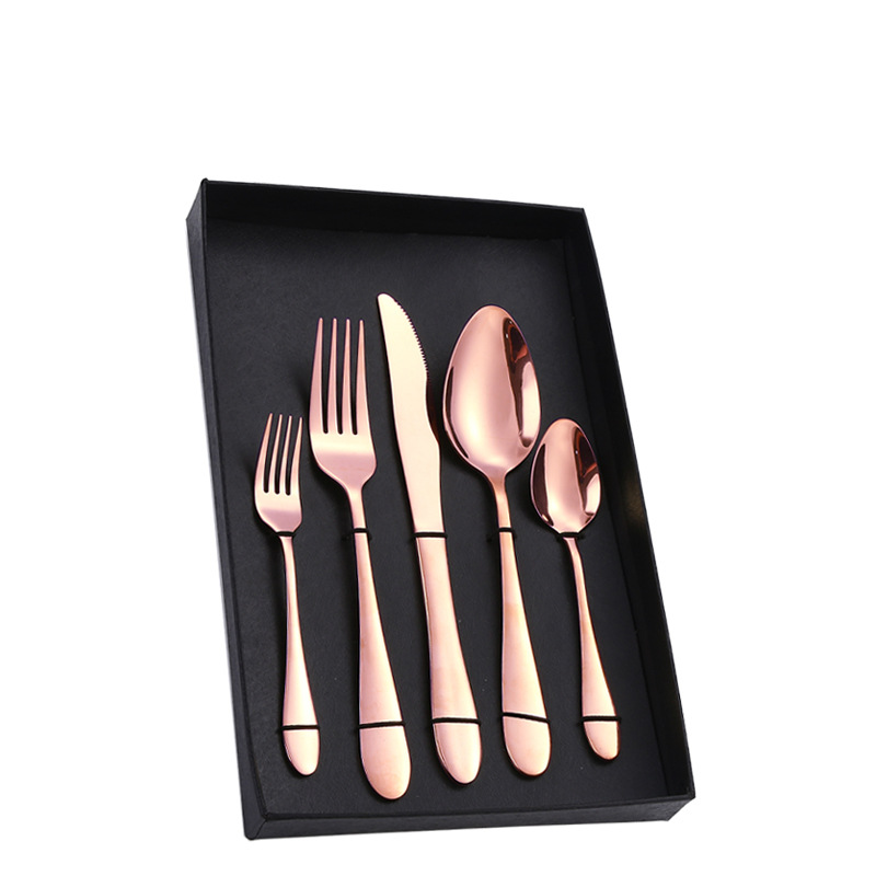 Amazon Tik Tok vajilla de acero inoxidable 4/5 piezas traje 1012 cuatro piezas principales caja de regalo cuchillo de comida occidental, tenedor y cuchara traje